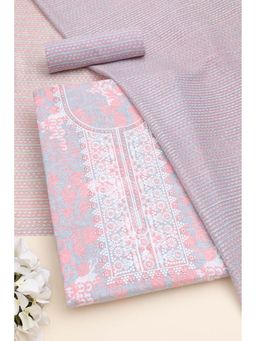 Soch - Womens Peach Cotton Floral Unstitched Kurta with Bottom and Dupatta