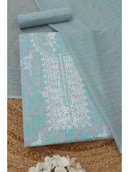 Soch - Womens Blue Cotton Floral Unstitched Kurta with Bottom and Dupatta