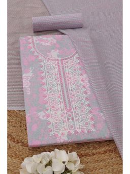 Soch - Womens Pink Cotton Floral Unstitched Kurta with Bottom and Dupatta