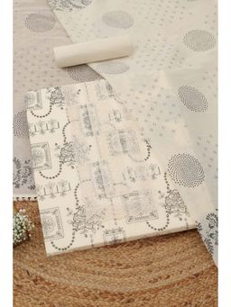 Soch - Womens Cream Cotton Botanical Unstitched Kurta with Bottom and Dupatta