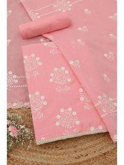 Soch - Womens Pink Mul Chanderi Floral Unstitched Kurta with Bottom and Dupatta