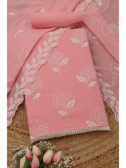 Soch - Womens Pink Mul Chanderi Floral Unstitched Kurta with Bottom and Dupatta