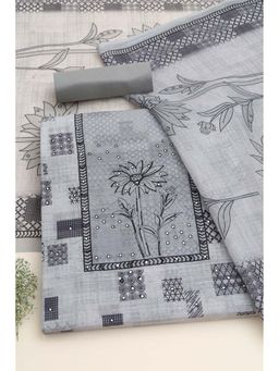 Soch - Womens Grey Linen Geometric Unstitched Kurta with Bottom and Dupatta