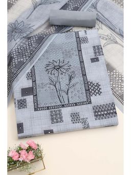 Soch - Womens Charcoal Linen Geometric Unstitched Kurta with Bottom and Dupatta