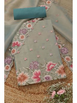 Soch - Womens Powder Blue Tissue Shimmer Floral Unstitched Kurta with Bottom and Dupatta