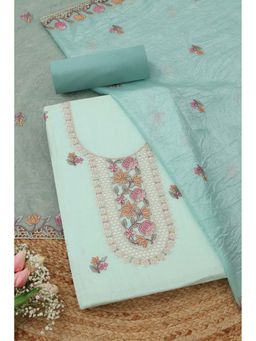 Soch - Womens Powder Blue Crushed Silk Floral Unstitched Kurta with Bottom and Dupatta