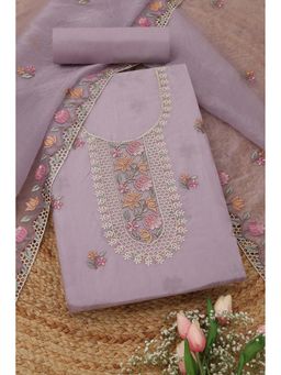 Soch - Womens Lavender Crushed Silk Floral Unstitched Kurta with Bottom and Dupatta