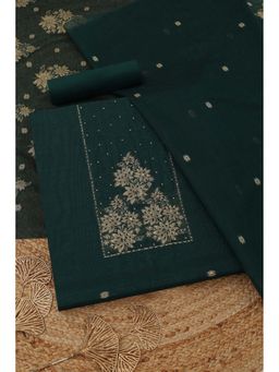 Soch - Womens Green Chanderi Floral Unstitched Kurta with Bottom and Dupatta