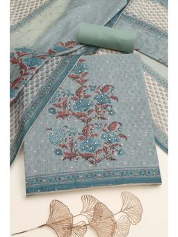 Soch - Womens Sap Green Chanderi Botanical Unstitched Kurta with Bottom and Dupatta