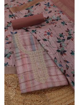 Soch - Womens Blush Pink Tussar Unstitched Kurta with Bottom and Dupatta