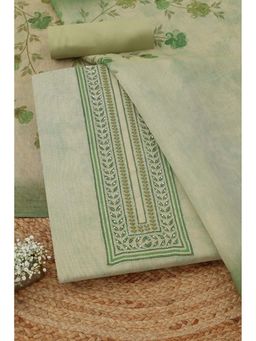 Soch - Womens Sap Green Linen Shimmer Floral Unstitched Kurta with Bottom and Dupatta