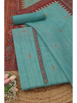 Soch - Womens Blue Linen Shimmer Floral Unstitched Kurta with Bottom and Dupatta
