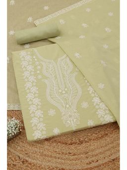 Soch - Womens Green Mul Chanderi Floral Unstitched Kurta with Bottom and Dupatta