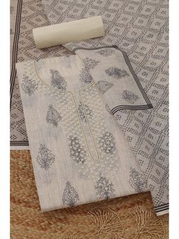 Soch - Womens Black Linen Floral Unstitched Kurta with Bottom and Dupatta