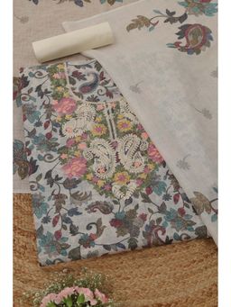 Soch - Womens Cream Linen Botanical Unstitched Kurta with Bottom and Dupatta