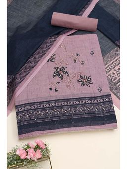 Soch - Womens Blush Pink Linen Floral Unstitched Kurta with Bottom and Dupatta