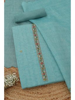 Soch - Womens Powder Blue Linen Shimmer Floral Unstitched Kurta with Bottom and Dupatta