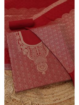Soch - Womens Maroon Silk Blend Zari Woven Unstitched Kurta with Bottom and Dupatta