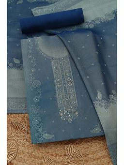 Soch - Womens Blue Tissue Shimmer Woven Design Unstitched Kurta with Bottom and Dupatta