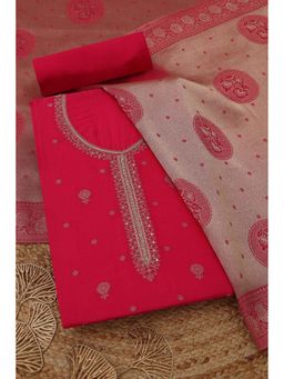 Soch - Womens Pink Tissue Shimmer Zari Woven Unstitched Kurta with Bottom and Dupatta