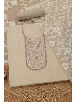 Soch - Womens Beige Mul Chanderi Solid Unstitched Kurta with Bottom and Dupatta