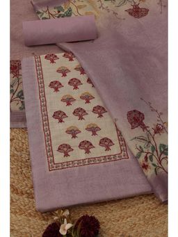 Soch - Womens Lavender Linen Shimmer Botanical Unstitched Kurta with Bottom and Dupatta