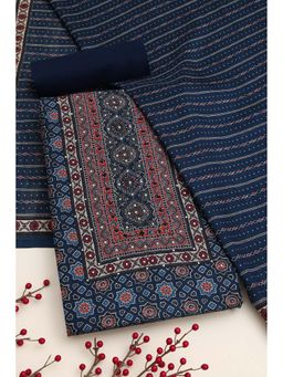Soch - Womens Navy Blue Art Silk Jarak Unstitched Kurta with Bottom and Dupatta