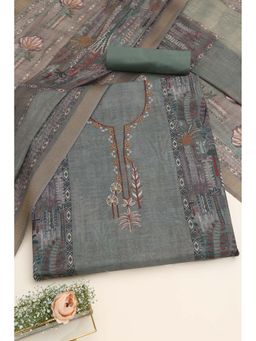 Soch - Womens Olive Linen Shimmer Botanical Unstitched Kurta with Bottom and Dupatta