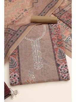 Soch - Womens Beige Linen Shimmer Botanical Unstitched Kurta with Bottom and Dupatta