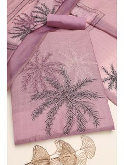 Soch - Womens Blush Pink Linen Shimmer Botanical Unstitched Kurta with Bottom and Dupatta