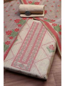 Biba - Women Pink Cotton Attractive Floral Print Unstitched Kurta with Bottom and Dupatta