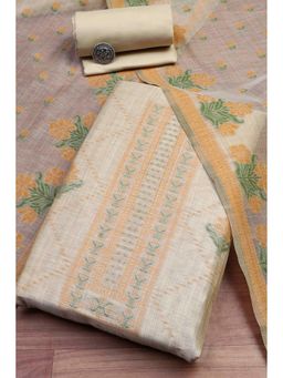 Biba - Women Yellow Cotton Attractive Floral Print Unstitched Kurta with Bottom and Dupatta