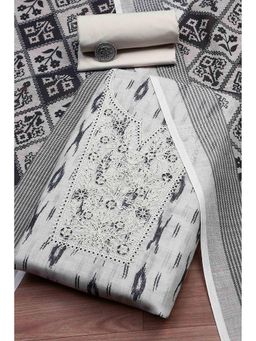 Biba - Women Beige Linen Unstitched Kurta with Bottom and Dupatta