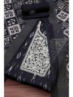 Biba - Women Black Linen Unstitched Kurta with Bottom and Dupatta