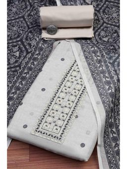 Biba - Women Beige Linen Unstitched Kurta with Bottom and Dupatta