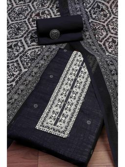 Biba - Women Black Linen Unstitched Kurta with Bottom and Dupatta