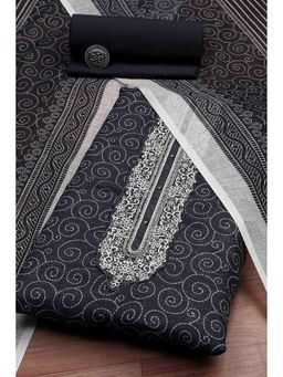 Biba - Women Black Linen Royal Unstitched Kurta with Bottom and Dupatta