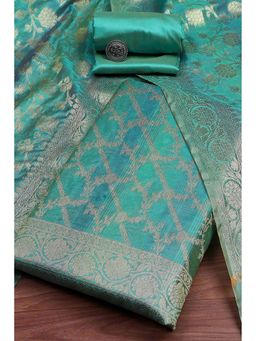 Biba - Women Blue Chanderi Banarasi Print Unstitched Kurta with Bottom and Dupatta