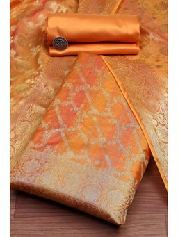 Biba - Women Yellow Chanderi Banarasi Print Unstitched Kurta with Bottom and Dupatta