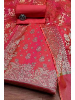 Biba - Women Pink Chanderi Banarasi Print Unstitched Kurta with Bottom and Dupatta