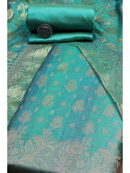 Biba - Women Turquoise Chanderi Banarasi Print Unstitched Kurta with Bottom and Dupatta