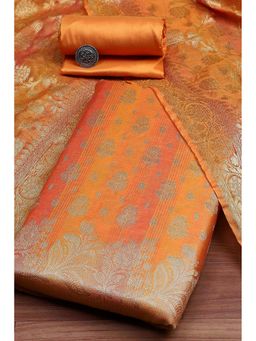 Biba - Women Yellow Chanderi Banarasi Print Unstitched Kurta with Bottom and Dupatta