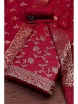 Biba - Women Pink Chanderi Banarasi Print Unstitched Kurta with Bottom and Dupatta