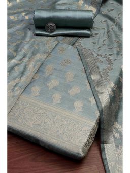 Biba - Women Dusty Blue Chanderi Banarasi Print Unstitched Kurta with Bottom and Dupatta