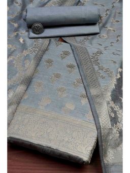 Biba - Women Dusty Ice Blue Chanderi Banarasi Print Unstitched Kurta with Bottom and Dupatta