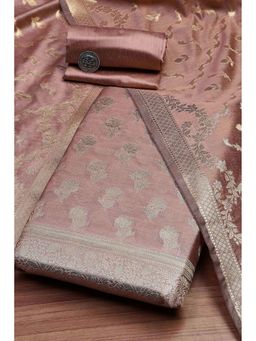 Biba - Women Dusty Mauve Chanderi Banarasi Print Unstitched Kurta with Bottom and Dupatta