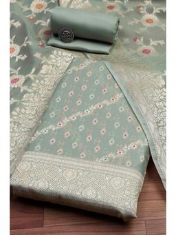 Biba - Women Light Green Chanderi Banarasi Print Unstitched Kurta with Bottom and Dupatta