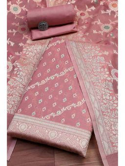 Biba - Women Light Pink Chanderi Banarasi Print Unstitched Kurta with Bottom and Dupatta