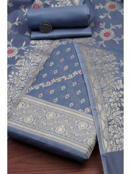 Biba - Women Sky Blue Chanderi Banarasi Print Unstitched Kurta with Bottom and Dupatta