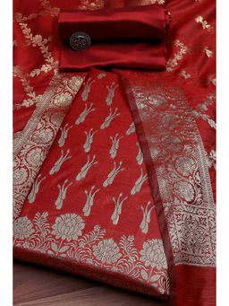 Biba - Women Red Chanderi Banarasi Print Unstitched Kurta with Bottom and Dupatta